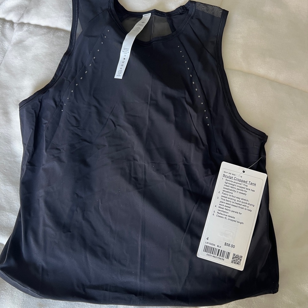 Lululemon Black Sleeveless Sculpt Cropped Tank NWT size 4